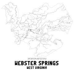  Webster Springs West Virginia. US street map with black and white lines.