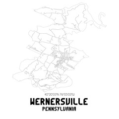  Wernersville Pennsylvania. US street map with black and white lines.