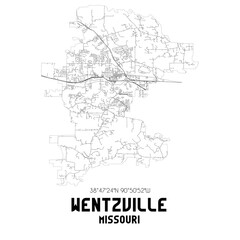  Wentzville Missouri. US street map with black and white lines.