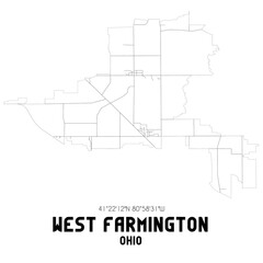  West Farmington Ohio. US street map with black and white lines.