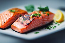 Grilled Salmon Fish Fillet With Herbs Dish
