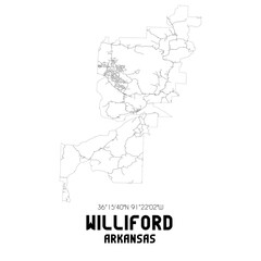  Williford Arkansas. US street map with black and white lines.