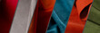 Velour textile samples banner. Collage of Trendy Colors pallette of Velour Fabric.