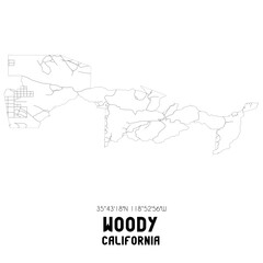  Woody California. US street map with black and white lines.
