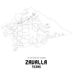  Zavalla Texas. US street map with black and white lines.