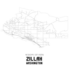  Zillah Washington. US street map with black and white lines.