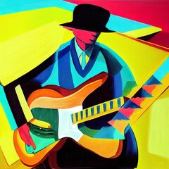 Wall Mural - Music illustration guitar art guitarist artwork abstract instrument
background colorful jazz band concert festival entertainment celebration digital pop-art textured 