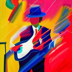 Wall Mural - Music illustration guitar art guitarist artwork abstract instrument
background colorful jazz band concert festival entertainment celebration digital pop-art textured 