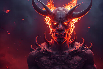 Wall Mural - Demon devil monster in hell. Generative AI