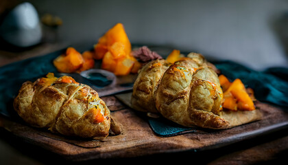 Canvas Print - Photo realistic illustration of beef cornish pastries