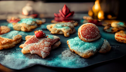 Canvas Print - Photo realistic illustration of little Christmas sugar cakes