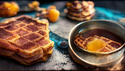 Canvas Print - Photo realistic illustration of toasted waffles