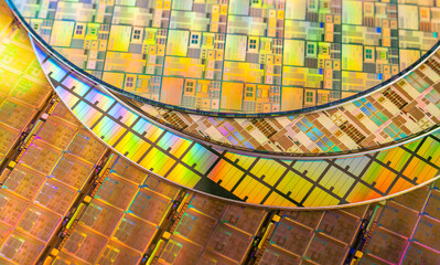 Poster - Silicon Wafer with microchips used in electronics for the fabrication of integrated circuits.