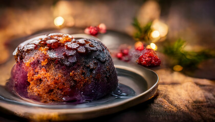 Wall Mural - Photo realistic illustration of Christmas plum pudding