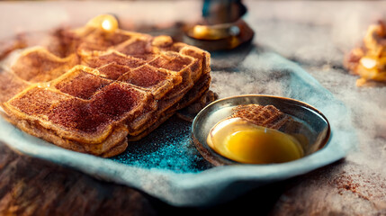 Canvas Print - Photo realistic illustration of cinnamon covered waffles