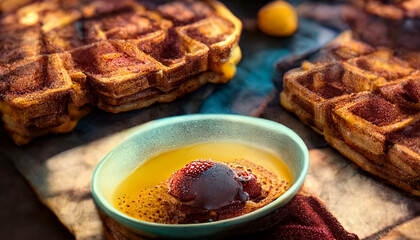 Canvas Print - Photo realistic illustration of cinnamon covered waffles