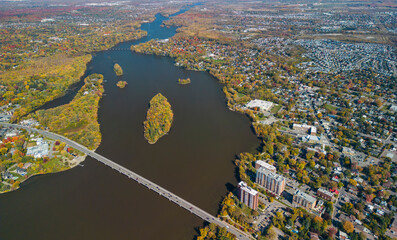 Wall Mural - canadian autumn in laval, quebec, aerial view