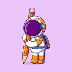 Wall Mural - The astronaut is writing with a big pencil on his hand and learning something