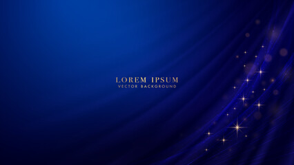 Wall Mural - blue curve with lines line element and bokeh, glitter light effect decoration on dark blue backgroun