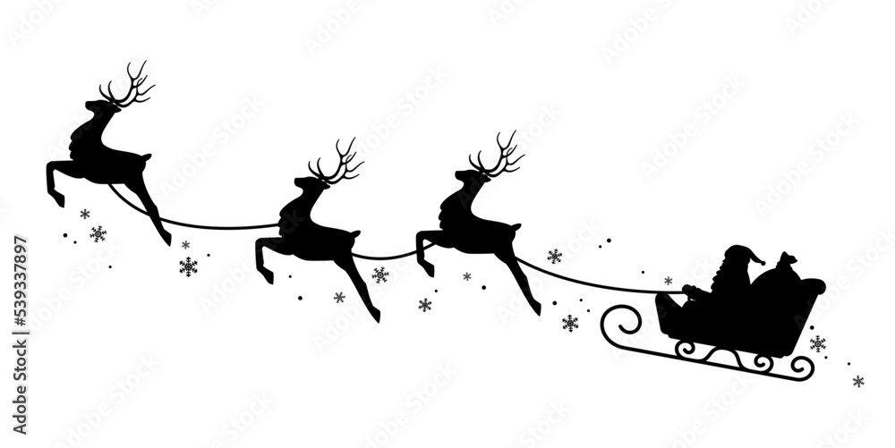 Vector illustration of Santa Claus on a sleigh with reindeer ...