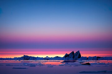 Wall Mural - arctic nature landscape with icebergs in greenland icefjord with midnight sun sunset sunrise in the 