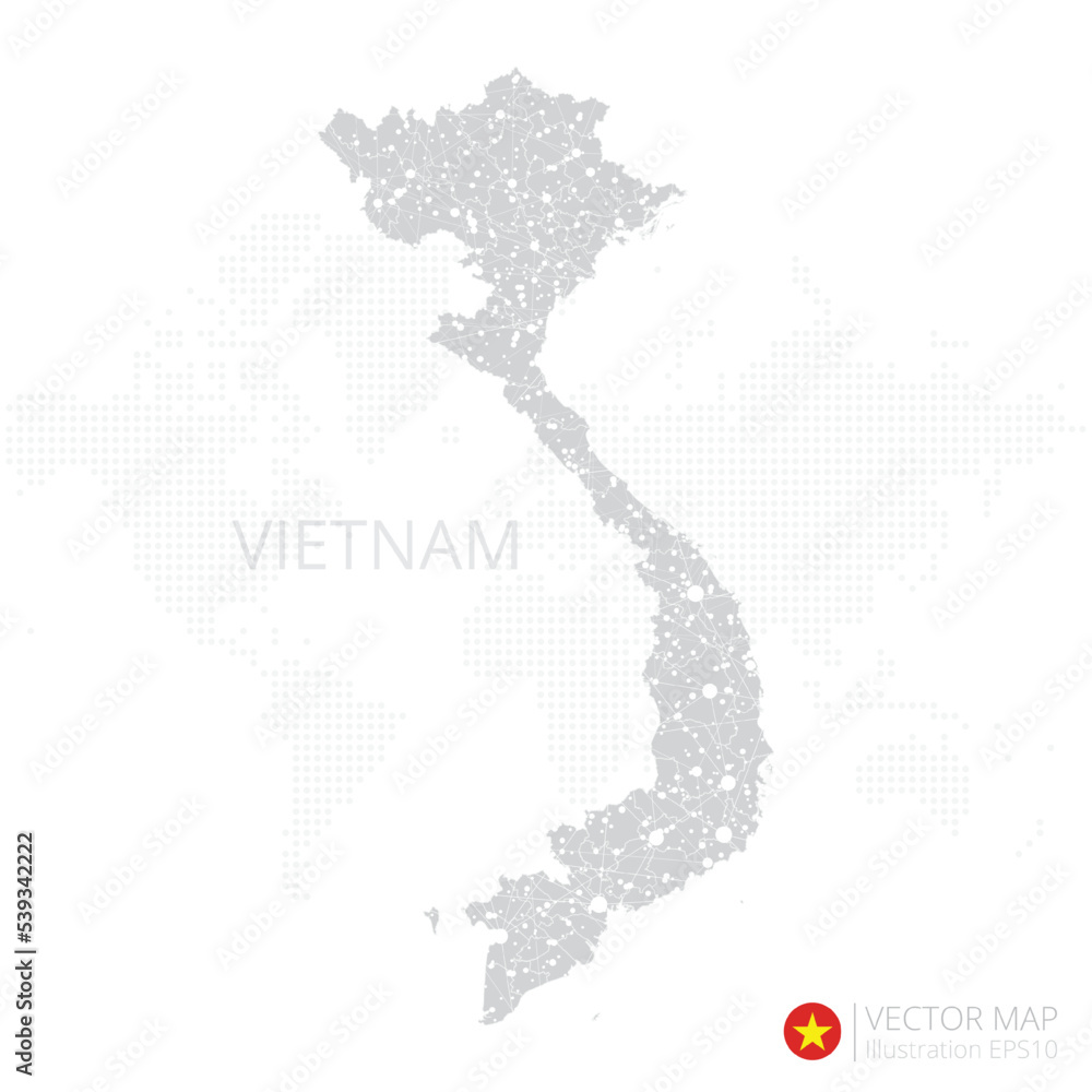 Vietnam grey map isolated on white background with abstract mesh line ...