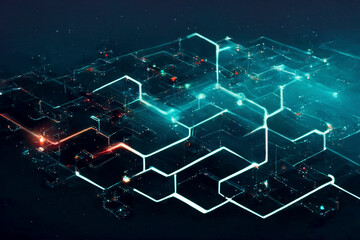 Computer software running, network, internet, communication technology concept art