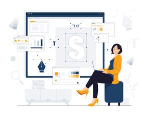 Graphic designer with creative inspiration at work space concept illustration