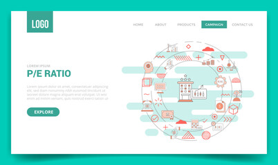 Wall Mural - pe ratio business concept with circle icon for website template or landing page homepage