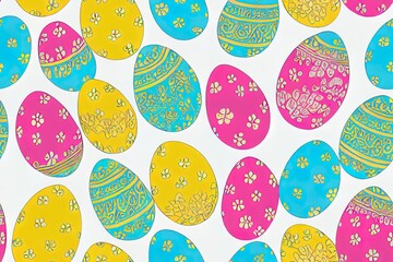 Poster - Lovely hand drawn Easter horizontal seamless pattern, cute doodle eggs, great for textiles, banners, wallpaper, wrapping 2d illustrated design