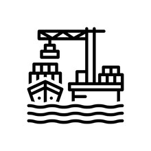Black line icon for ports