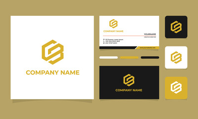 Initial G B logo design template and business card, B G initial hexagon icon