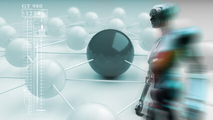 Wall Mural - 3d illustration - futuristic metallic science fiction humanoid cyborgs