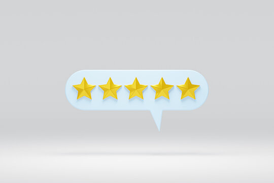 Wall Mural -  - 5 star in speech bubble, customer service rate feedback, rating speech bubble with gold stars concept of setting five star, Customer rating feedback concept. 3d rendering