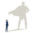 Businessman with superhero shadow, Ambition and business success vector concept, Leadership super hero in business, motivation leader superhero illustration