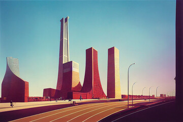 Poster - Asphalt road and modern commercial buildings in Beijing,China.