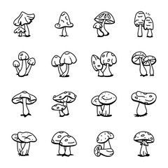 Wall Mural - Pack of Mushrooms Hand Drawn Icons 
