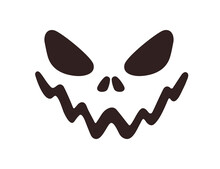 Halloween Face Silhouette Stencil With Evil Creepy Smile. Horror Monster Template For Jack Lantern Carving For Scary Spooky October Holiday. Flat Vector Illustration Isolated On White Background