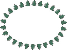 Oval Festive New Year  Fir-tree Border With  Christmas Tree Branches And Space For Text. Xmas Photo Frame Isolated On Transparent Background. Template For Greeting Card, Flyer, Poster. PNG