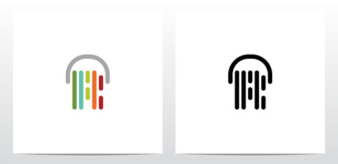 Wall Mural - Vertical Lines Headphone Letter Logo Design R