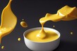 Cheese sauce splashing in the air with cheddar cheese, .