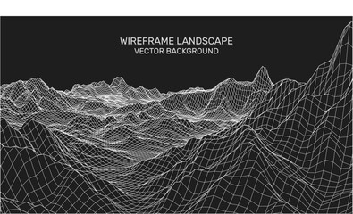 Abstract landscape background. Mesh structure. Polygonal wireframe background. 3d technology vector illustration	
