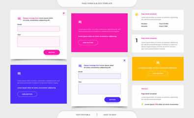 Wall Mural - web page form and block template. popup message form. landing page fragments. web design template.