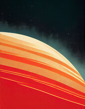 A Retro Space Poster In A Vintage Travel Illustration Style