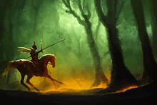  The Knight With Spear Riding A Horse Through The Fire