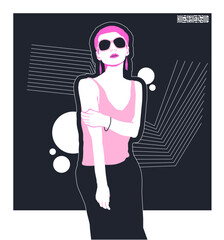 Wall Mural - Fashion minimal illustration. Stylish Retro Lady and geometry background