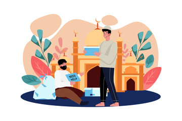 Wall Mural - Muslim man distributing zakat in the mosque