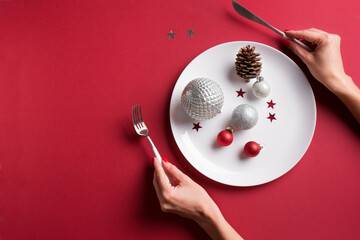 Wall Mural - Christmas Table Setting and Hands