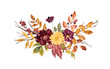 Watercolor fall floral bouquet made of seasonal flowers, orange, and dry foliage. Autumn arrangement, isolated on white background.