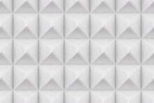 White acoustic sound proof pyramid foam seamless pattern. Texture of wall of music recording studio. Polyurethane insulation material. Abstract background. Vector illustration